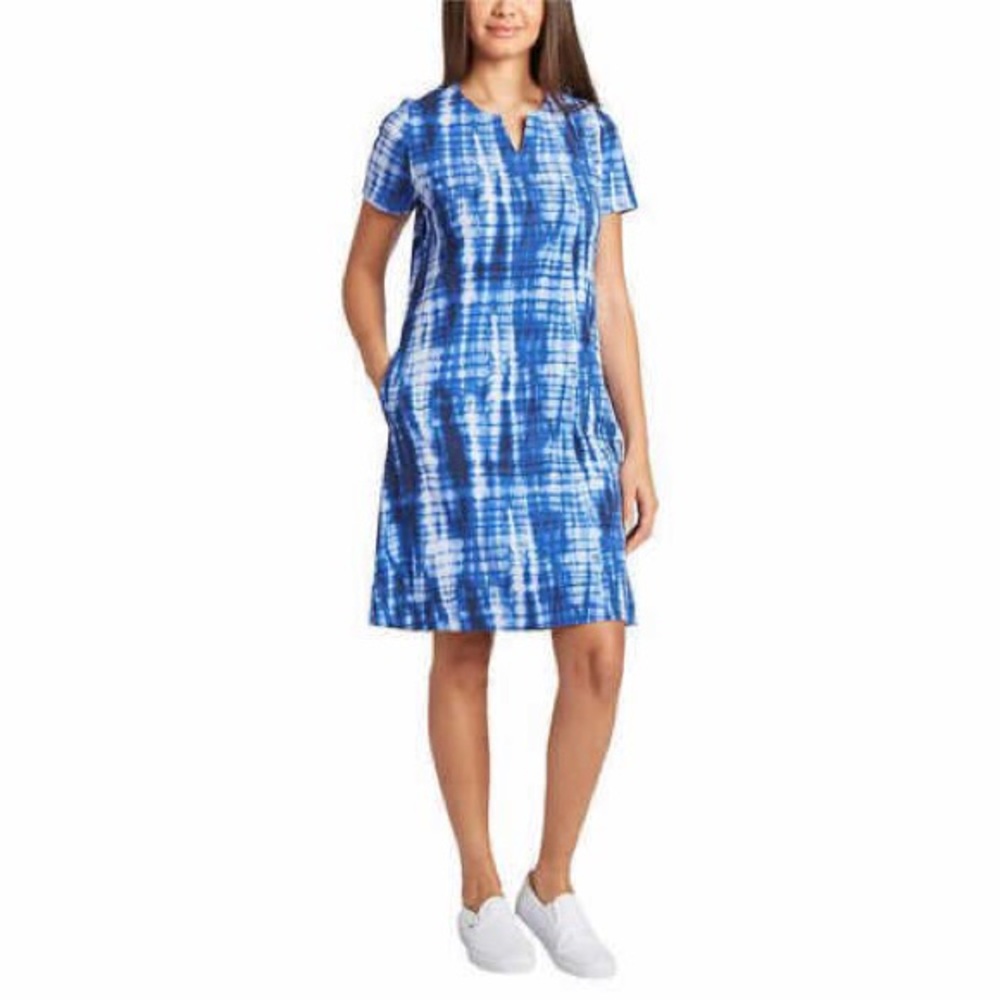 Ellen Tracy Ladies' V-Notch Relaxed Knit Dress with Pockets, Indigo Dye Medium